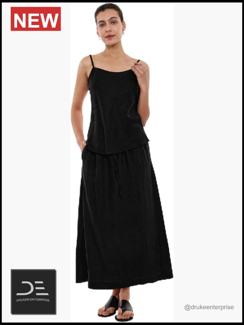 2 Piece Linen Set Spaghetti Strap Tank Top Midi Skirt Summer Vacation Outfit